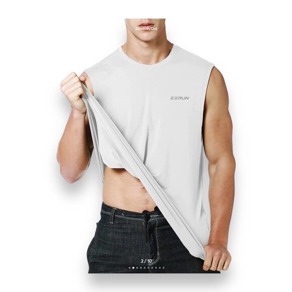 EZRUN Mens Big & Tall Sleeveless Performance Muscle Tank, White, size 5XLT - Picture 11 of 13